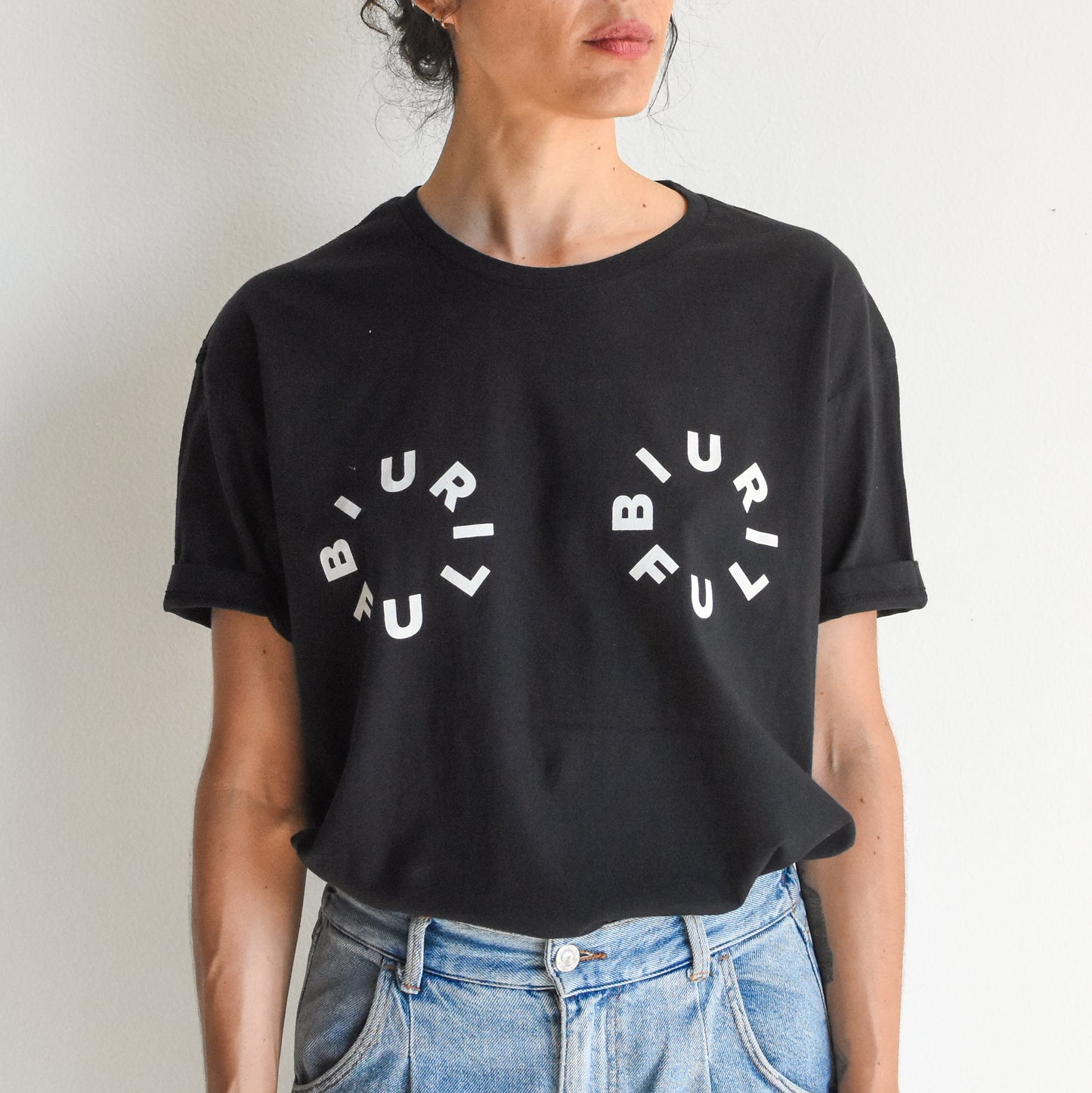 BIURIFUL T-SHIRT BLACK BOOBS WHITE