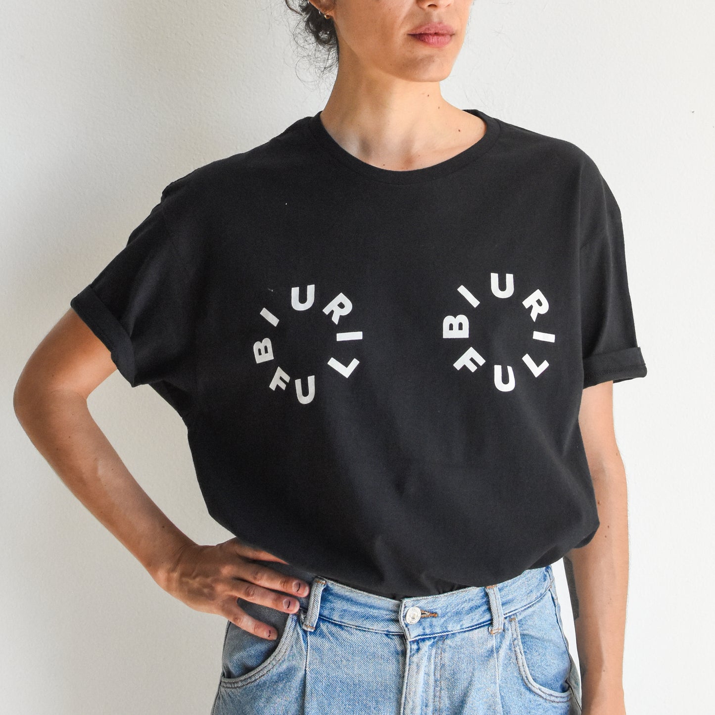 BIURIFUL T-SHIRT BLACK BOOBS WHITE