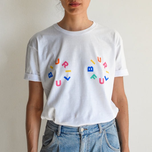 BIURIFUL T-SHIRT WHITE BOOBS RAINBOW