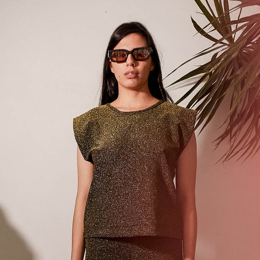 BIURIFUL NO MANGAS TOP SPARKLING GOLD